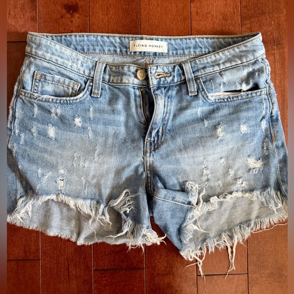 NWOT Flying Monkey Light Blue Ripped Jean Shorts